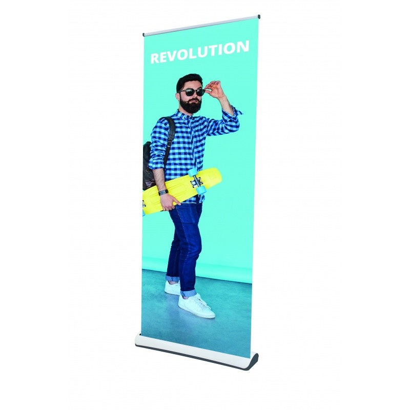 Roll-Up Revolution en PVC blanc BIKOM RollUp, kakemono