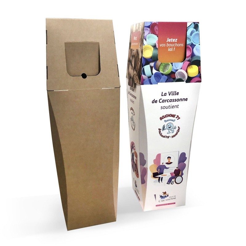 Poubelle collecte bouchon plastique BIKOM Poubelle et corbeille en carton