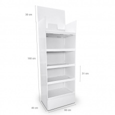 Box 1/4 palette 5 étagères Blanc BIKOM PLV de sol
