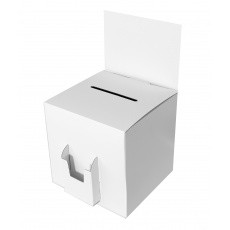 Urne en carton blanche avec porte flyer 28 x 28 cm BIKOM Urne en carton blanche ou kraft